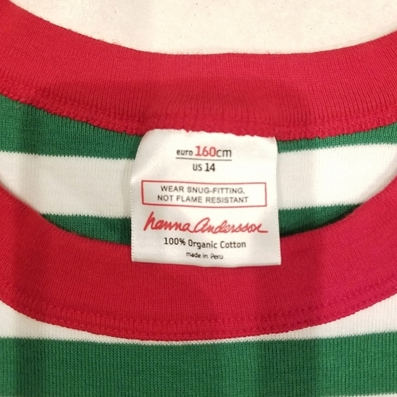 Hanna Andersson Kids Long John Red & Green Stripe Organic Cotton PJ Top 14 - Picture 3 of 7